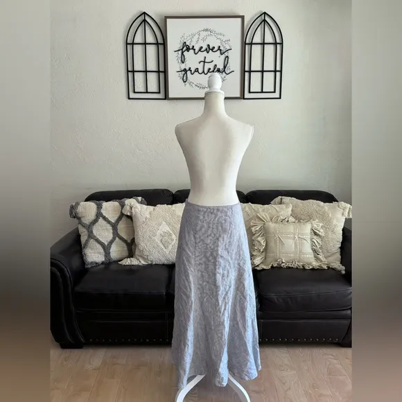 Tweeds 100% Linen Black &amp; White Pinstriped Midi Skirt Classic Designer Size 8