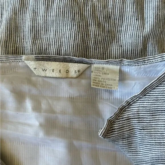 Tweeds 100% Linen Black &amp; White Pinstriped Midi Skirt Classic Designer Size 8