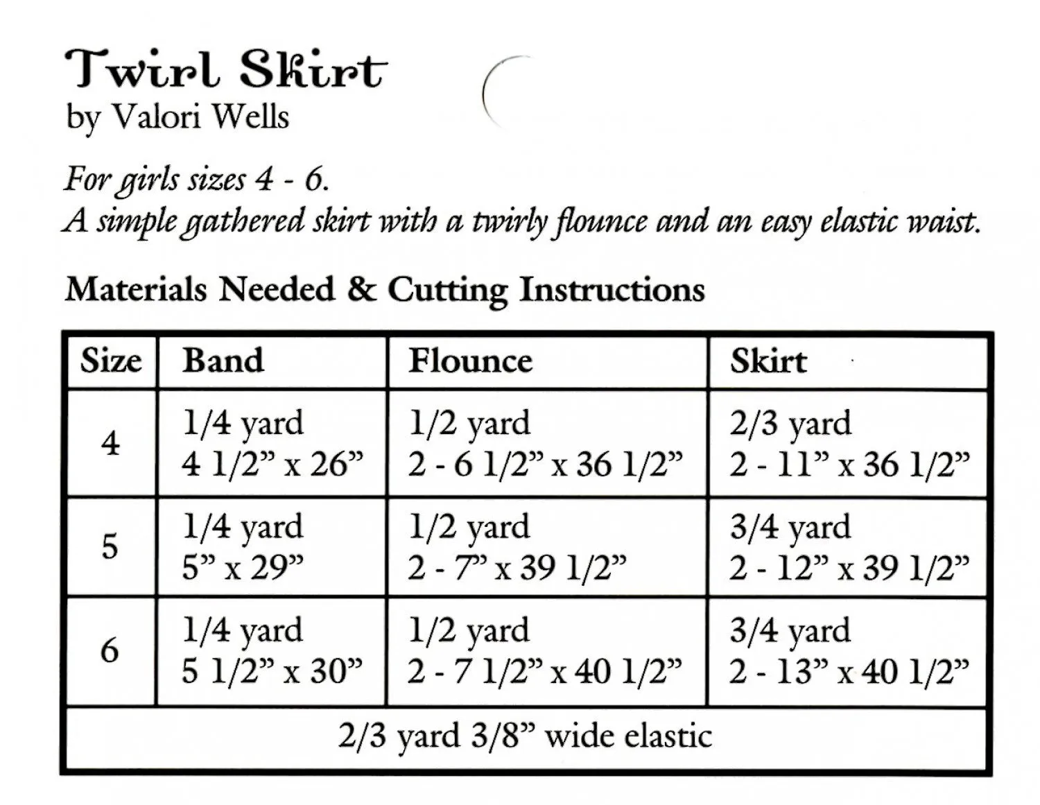 Twirl Skirt Sewing Card Pattern