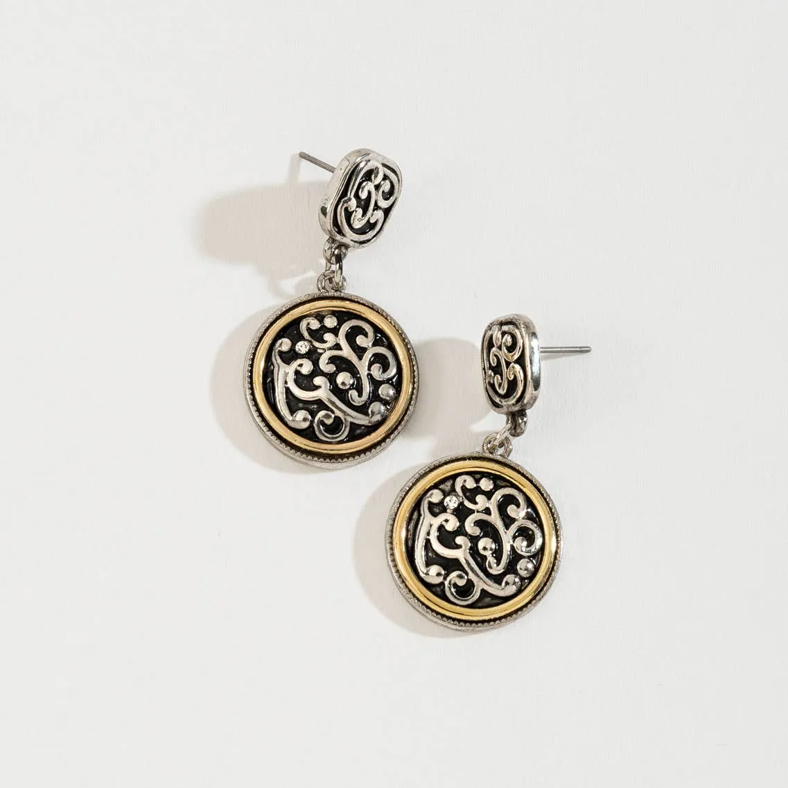 Two Tone Designer Circle Pendant Earring