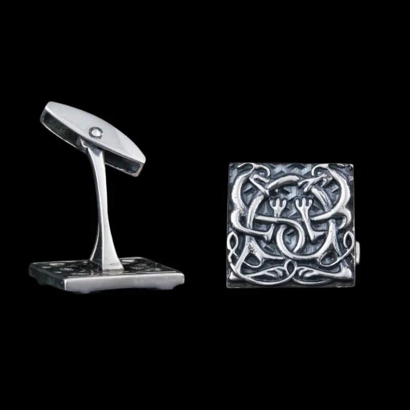 Unique Norse Ornament Square v2 Sterling Silver Cufflinks