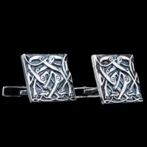 Unique Norse Ornament Square v2 Sterling Silver Cufflinks
