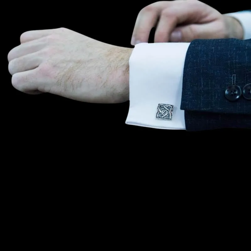 Unique Norse Ornament Square v2 Sterling Silver Cufflinks