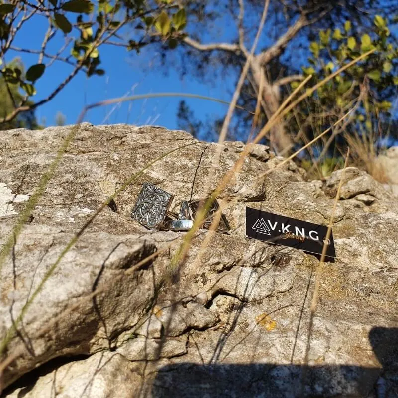 Unique Norse Ornament Square v2 Sterling Silver Cufflinks