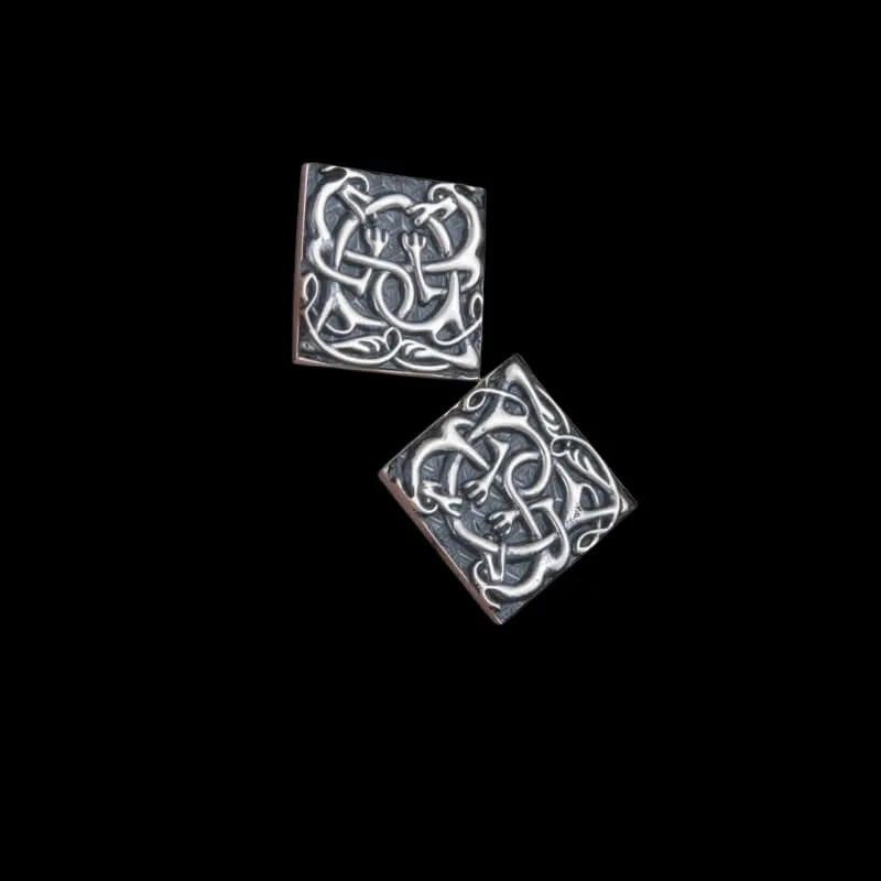Unique Norse Ornament Square v2 Sterling Silver Cufflinks