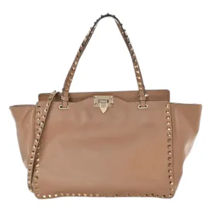 Valentino Bag, Tan Vitello Leather Medium Rockstud Tote
