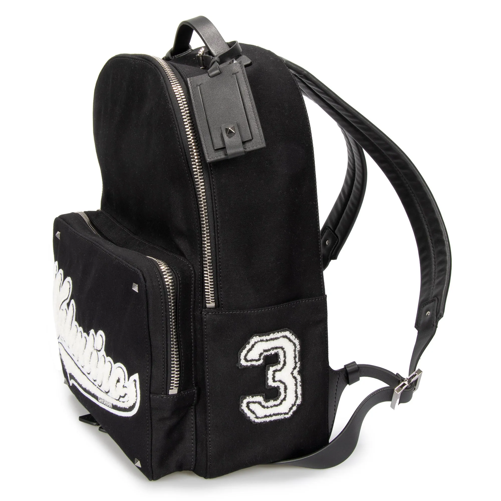Valentino Black Fabric Backpack with Logo Applique