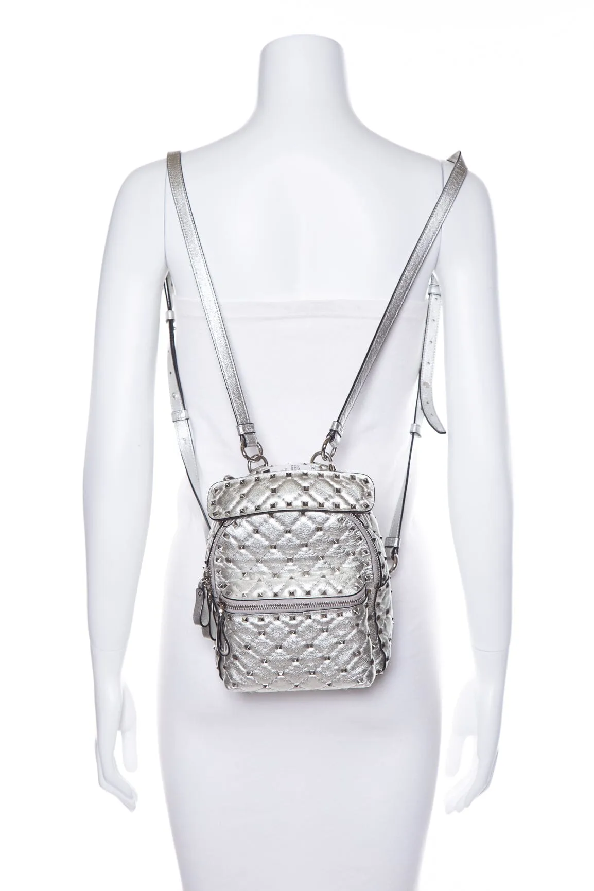 Valentino Silver Leather Rockstud Backpack