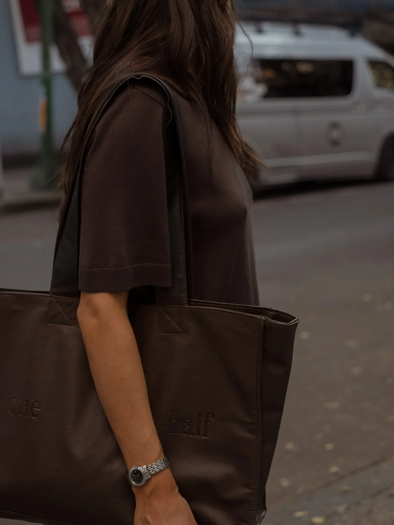 VEGAN LEATHER TOTE BAG - ESPRESSO