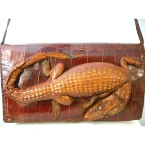 Vintage Alligator Purse Handbag Organizer  1950s