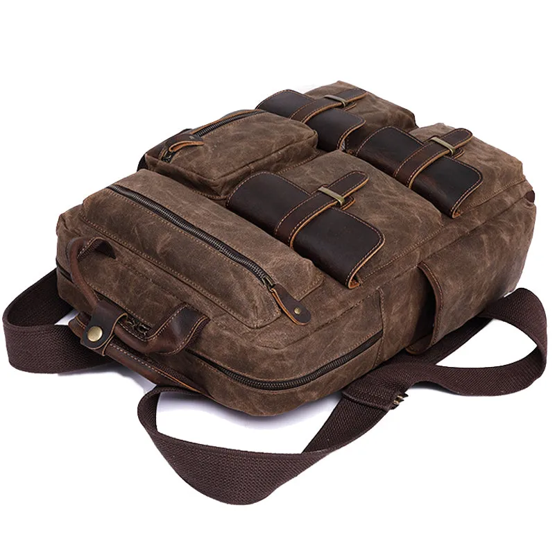Vintage Canvas Backpack 15inch Multi Pockets Bookbag
