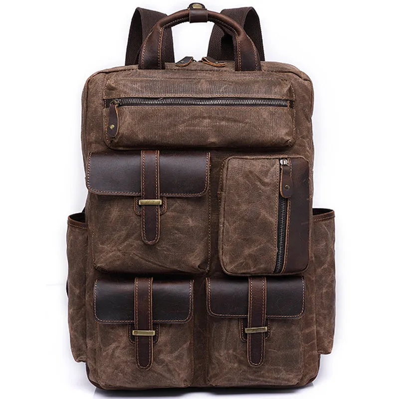 Vintage Canvas Backpack 15inch Multi Pockets Bookbag