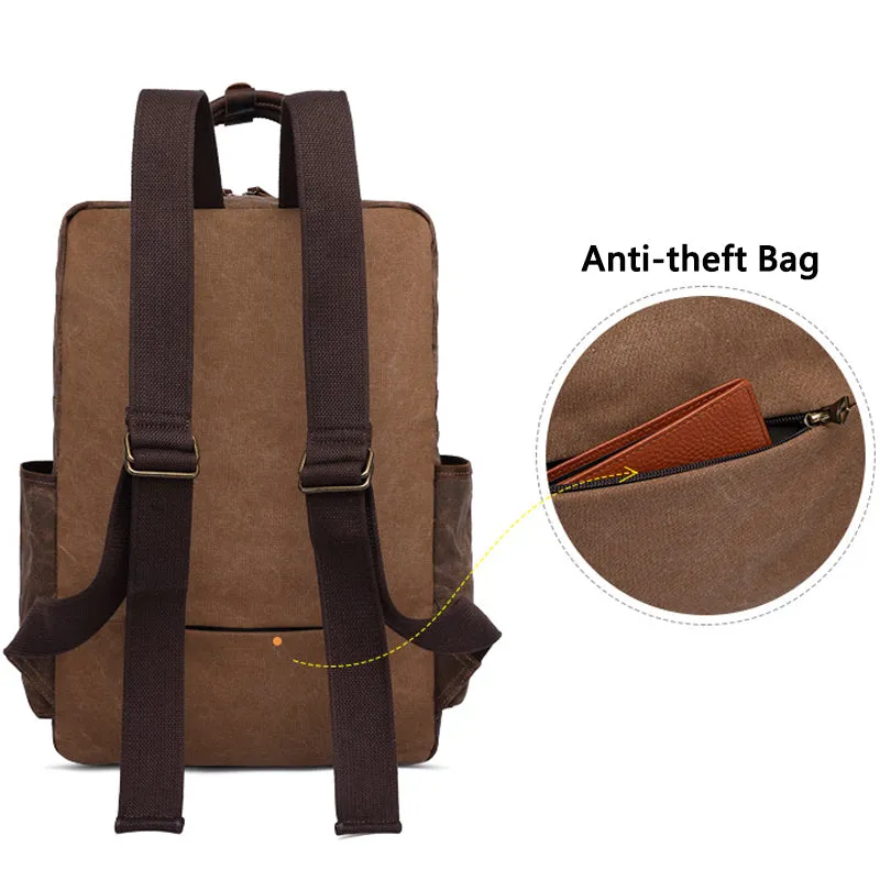 Vintage Canvas Backpack 15inch Multi Pockets Bookbag