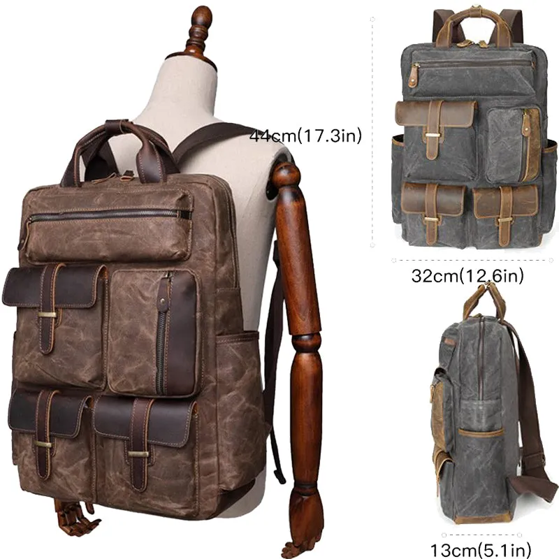 Vintage Canvas Backpack 15inch Multi Pockets Bookbag