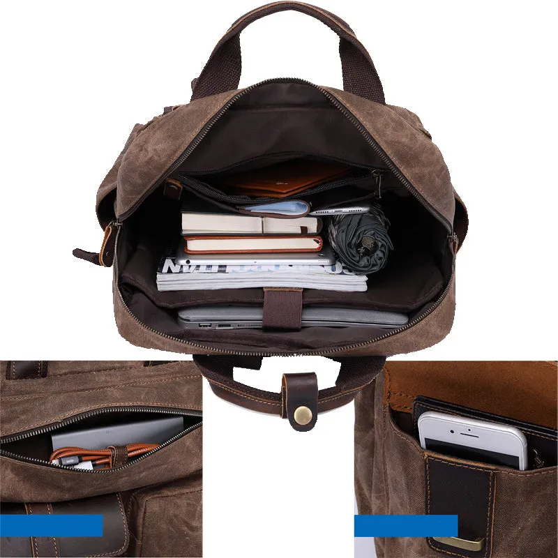 Vintage Canvas Backpack 15inch Multi Pockets Bookbag
