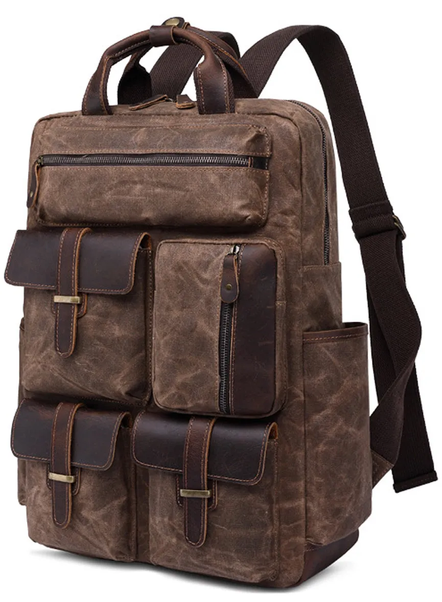 Vintage Canvas Backpack 15inch Multi Pockets Bookbag