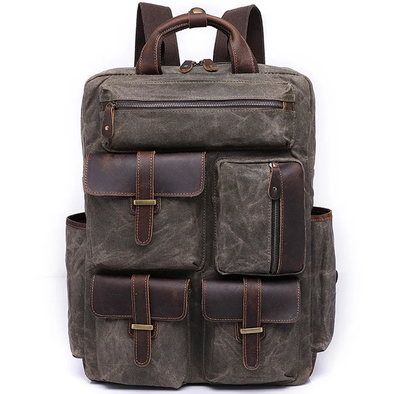 Vintage Canvas Backpack 15inch Multi Pockets Bookbag