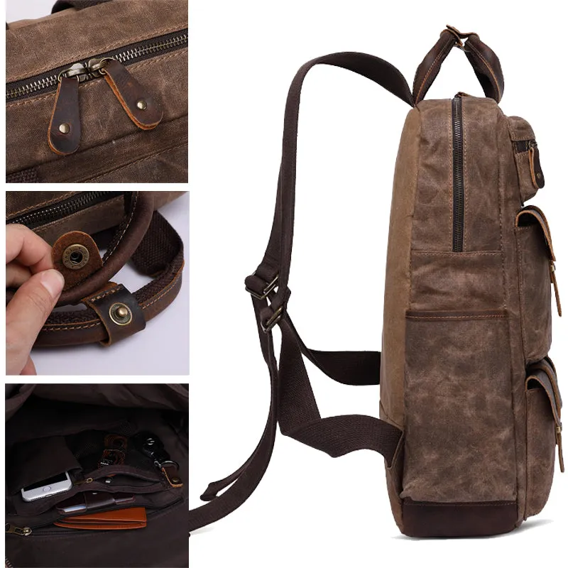 Vintage Canvas Backpack 15inch Multi Pockets Bookbag