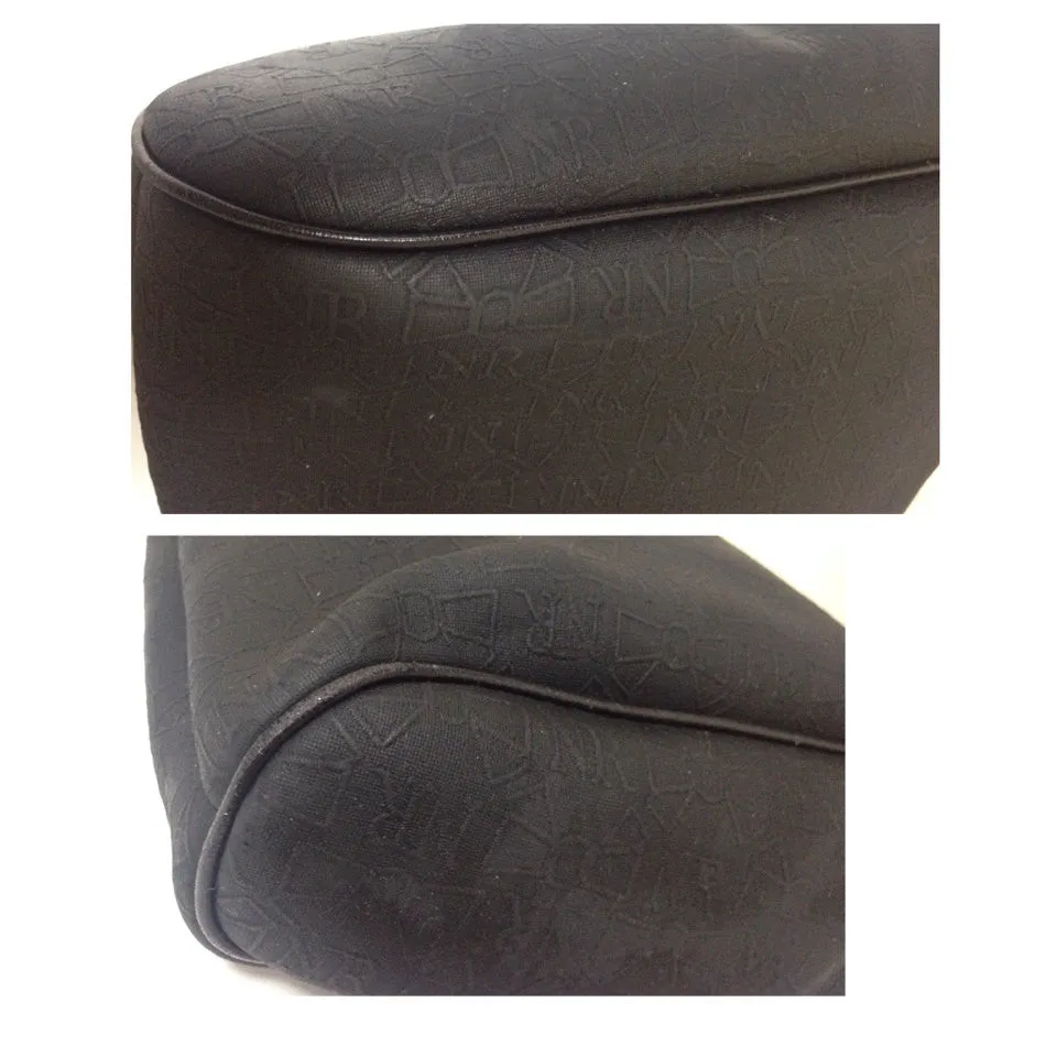 Vintage Nina Ricci black tote bag with golden chain straps with golden logo bow, ribbon shape motif. Perfect daily purse