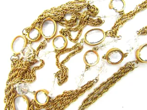 Vintage Signed Accessocraft 58" Faceted Open Back Crystals Chain Necklace