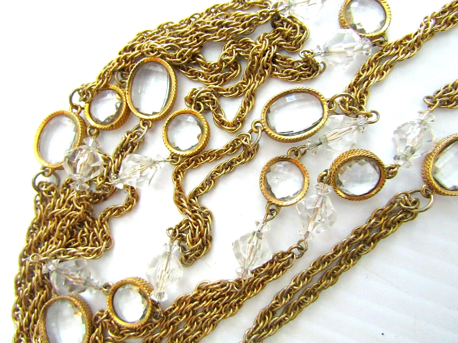 Vintage Signed Accessocraft 58" Faceted Open Back Crystals Chain Necklace