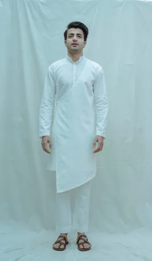 White Overlap Angrakha Kurta