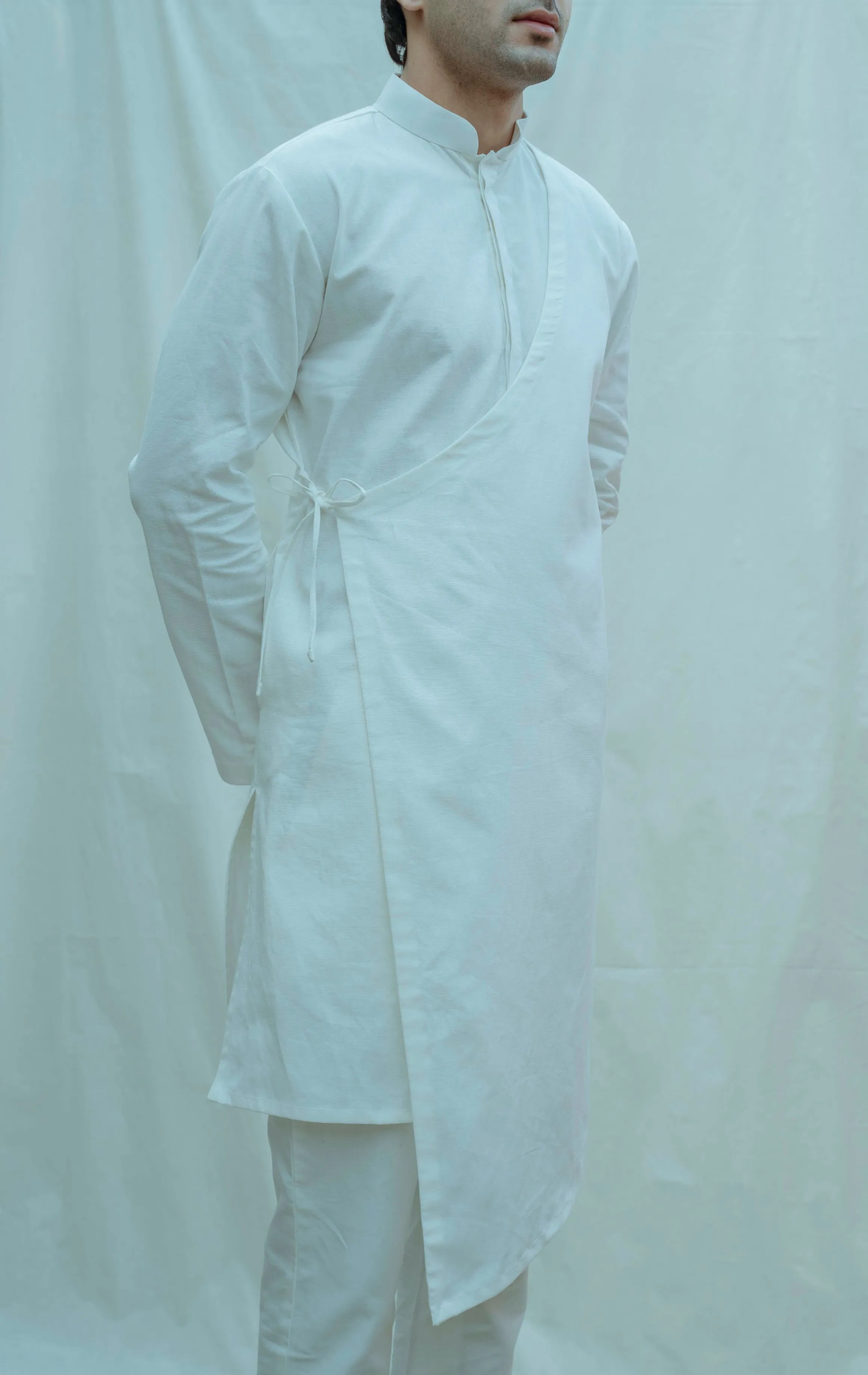 White Overlap Angrakha Kurta