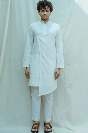 White Pleated Angrakha Kurta