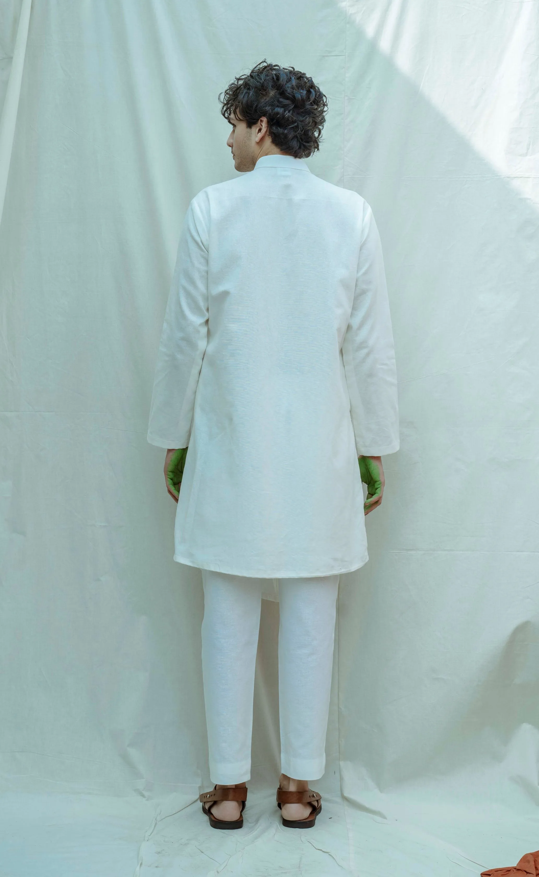 White Pleated Angrakha Kurta
