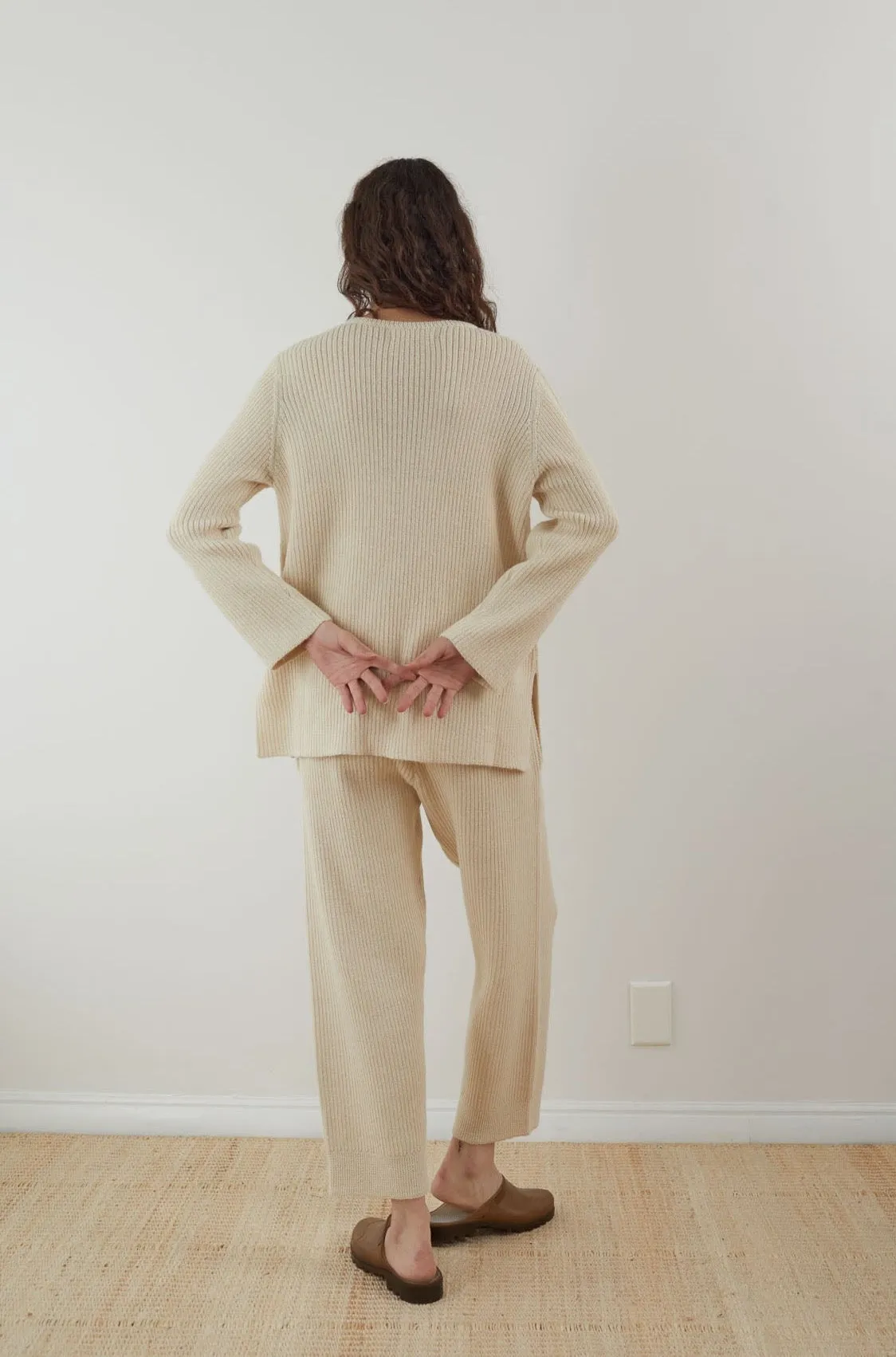 Wol Hide Rib Panel Pullover in Ecru