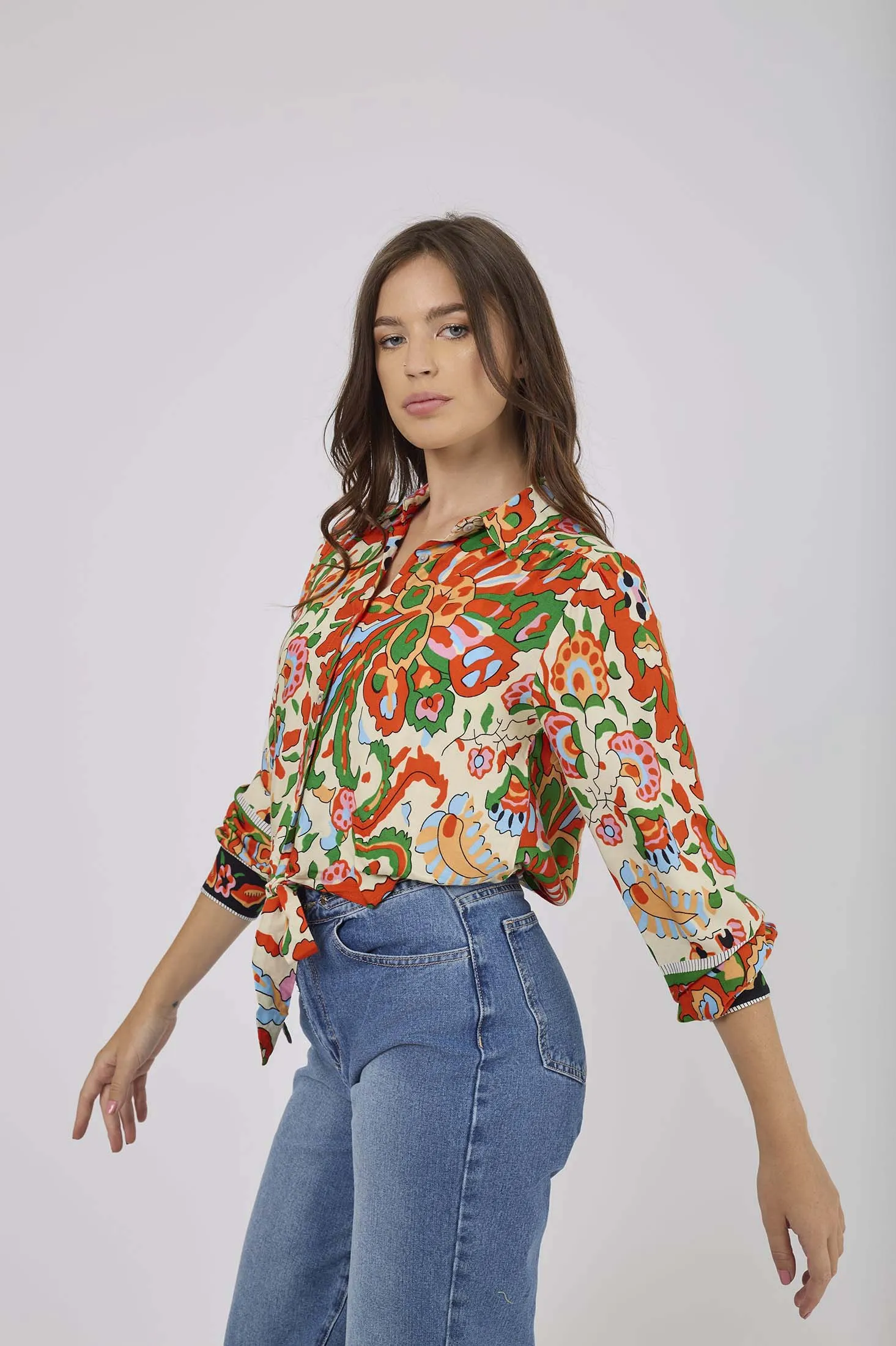 Women Blouse Crop Blouse With Long Sleeves Multicolor