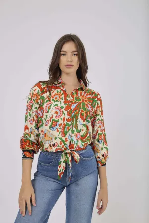 Women Blouse Crop Blouse With Long Sleeves Multicolor
