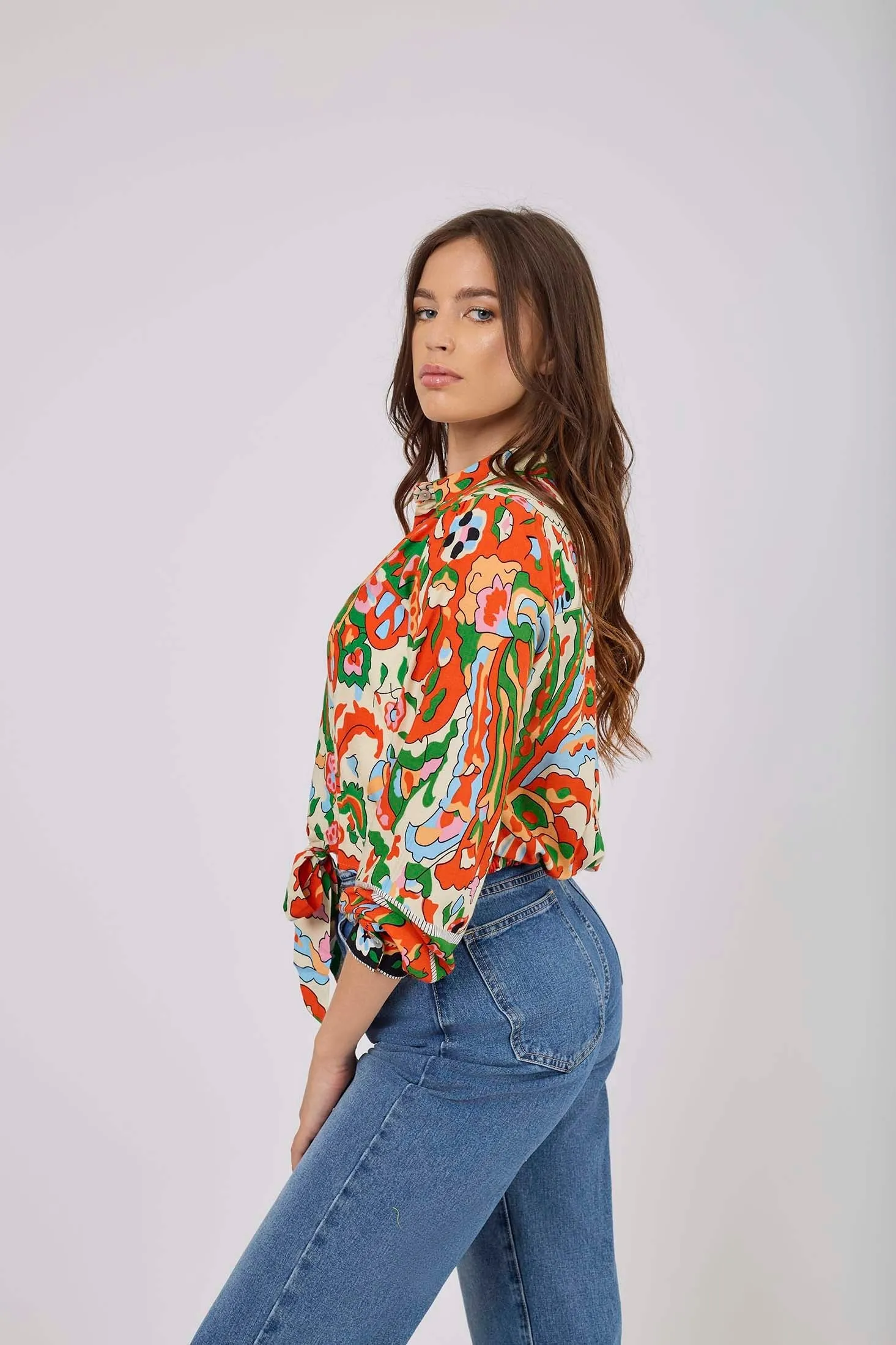 Women Blouse Crop Blouse With Long Sleeves Multicolor