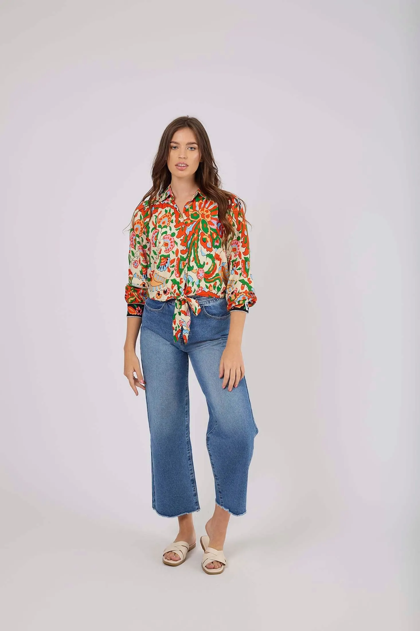 Women Blouse Crop Blouse With Long Sleeves Multicolor