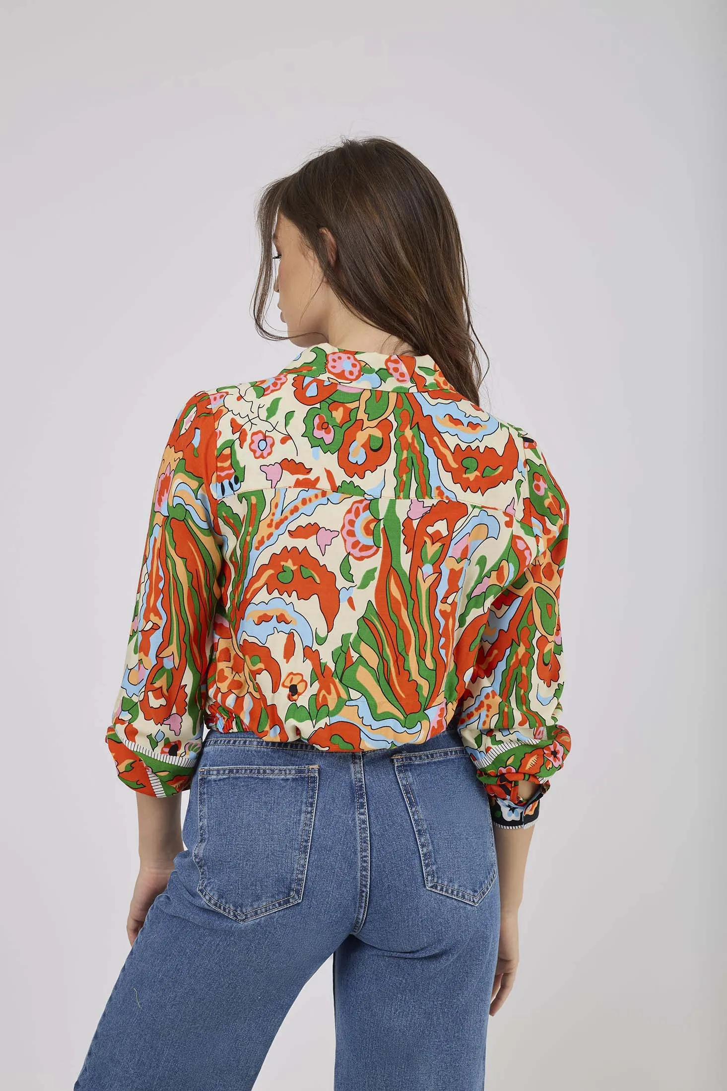 Women Blouse Crop Blouse With Long Sleeves Multicolor