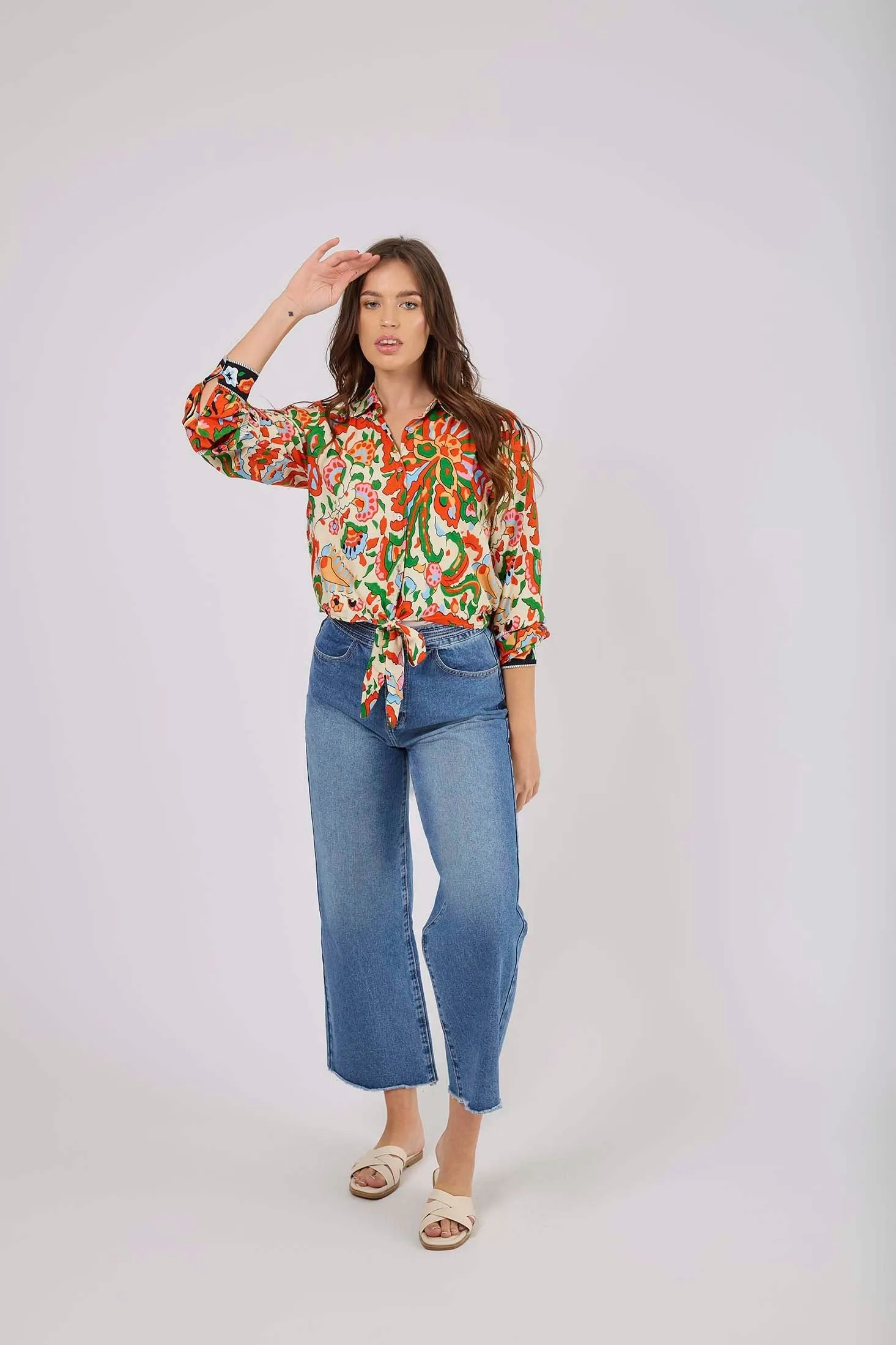 Women Blouse Crop Blouse With Long Sleeves Multicolor