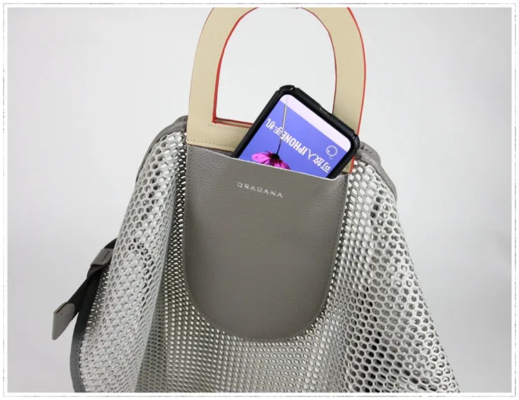 Womens Green Net Polyester Leather Tote Handbag Purse Polyester Tote Shoulder Bag Purse for Ladies