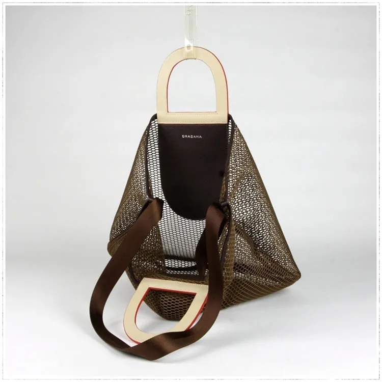 Womens Green Net Polyester Leather Tote Handbag Purse Polyester Tote Shoulder Bag Purse for Ladies