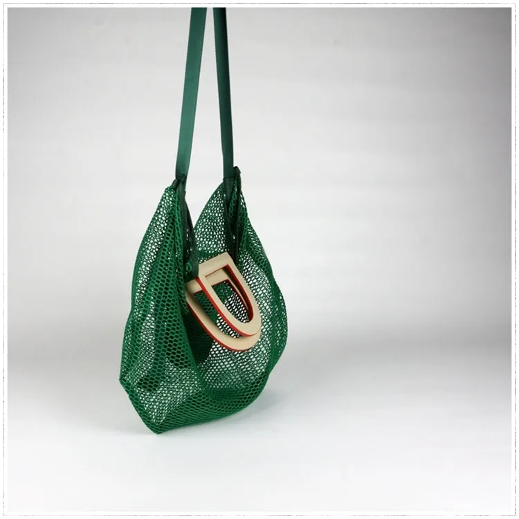 Womens Green Net Polyester Leather Tote Handbag Purse Polyester Tote Shoulder Bag Purse for Ladies