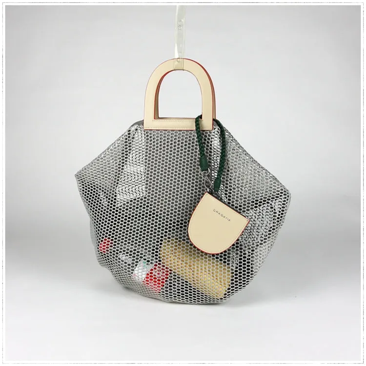 Womens Green Net Polyester Leather Tote Handbag Purse Polyester Tote Shoulder Bag Purse for Ladies