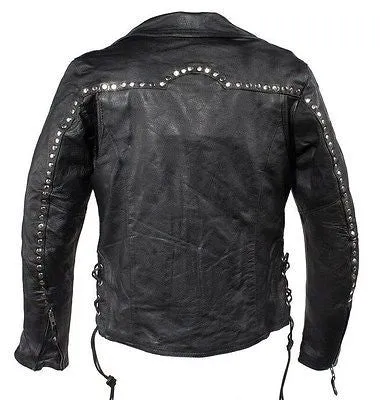 WOMEN'S MOTORCYCLE STUDDED JACKET FRONT&BACK W/2 GUNPOCKETS & SIDE LACES