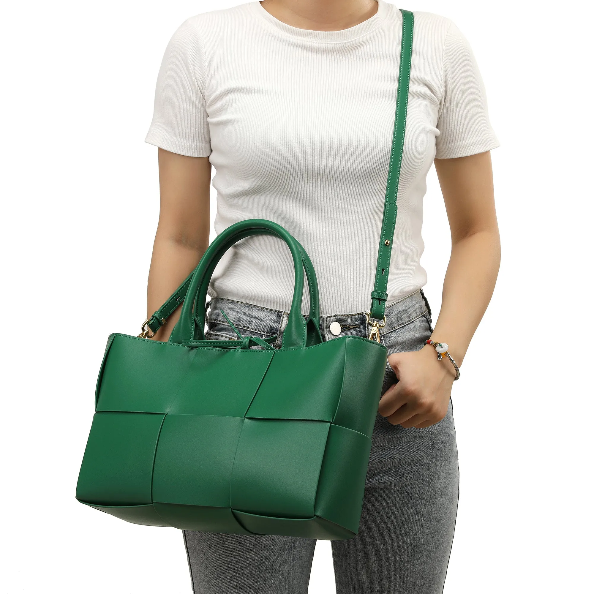 Woven Smooth Leather Tote Bag
