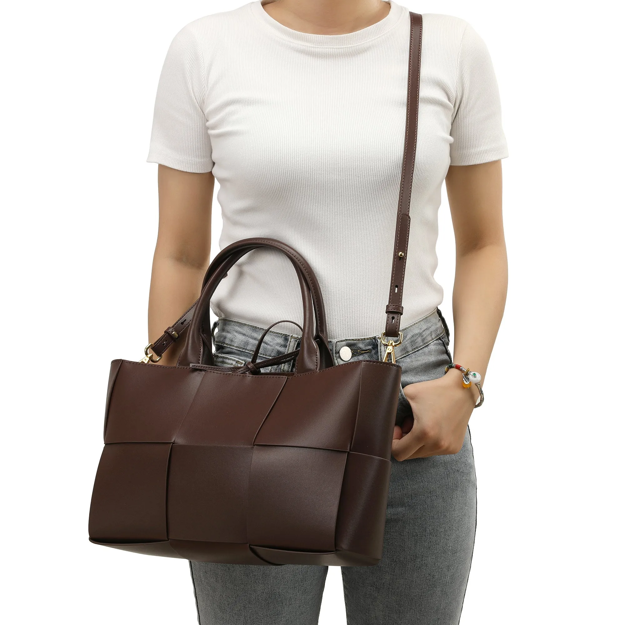 Woven Smooth Leather Tote Bag