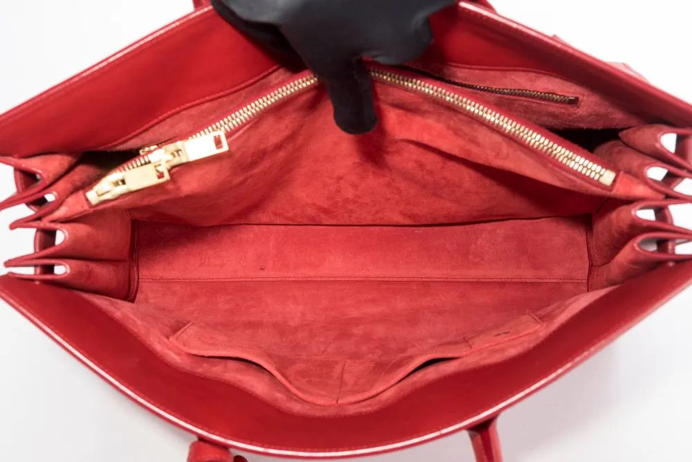 Yves Saint Laurent Sae De Jour Large Tote Bag in Red Leather, with Keys, Lock & Dust Cover