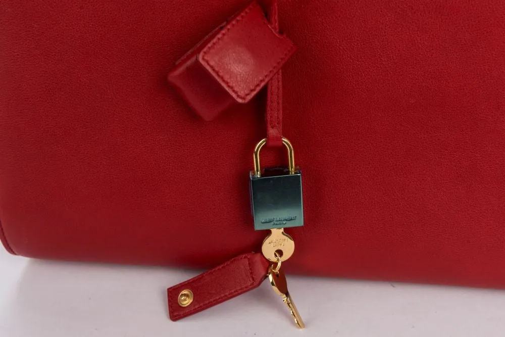 Yves Saint Laurent Sae De Jour Large Tote Bag in Red Leather, with Keys, Lock & Dust Cover