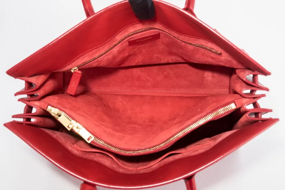 Yves Saint Laurent Sae De Jour Large Tote Bag in Red Leather, with Keys, Lock & Dust Cover