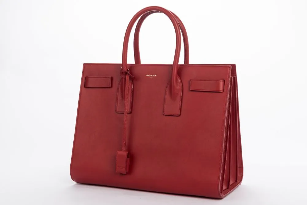 Yves Saint Laurent Sae De Jour Large Tote Bag in Red Leather, with Keys, Lock & Dust Cover