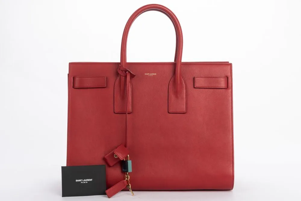 Yves Saint Laurent Sae De Jour Large Tote Bag in Red Leather, with Keys, Lock & Dust Cover