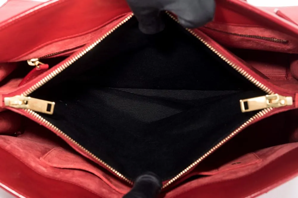 Yves Saint Laurent Sae De Jour Large Tote Bag in Red Leather, with Keys, Lock & Dust Cover