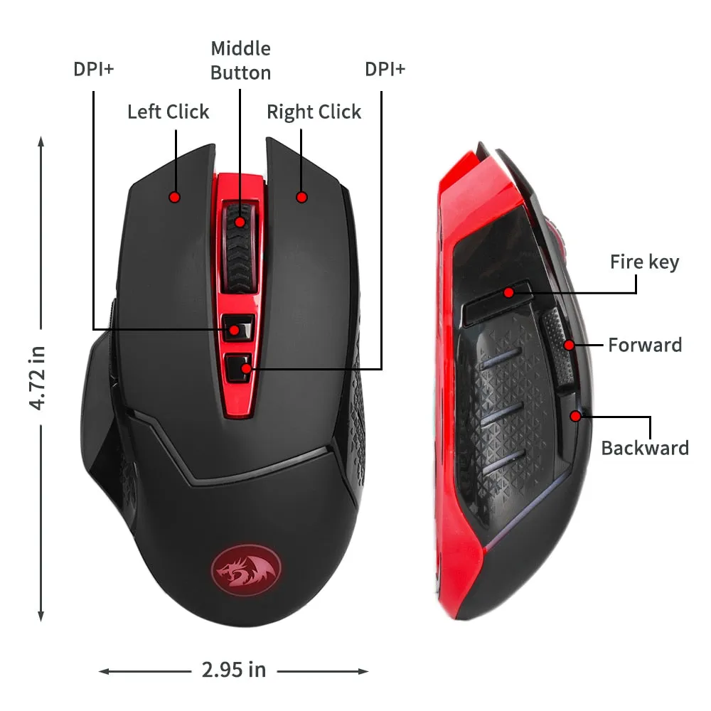 YZ Premiums | Dragon Steel Series | Wireless Gaming Mouse w/ 8 Buttons